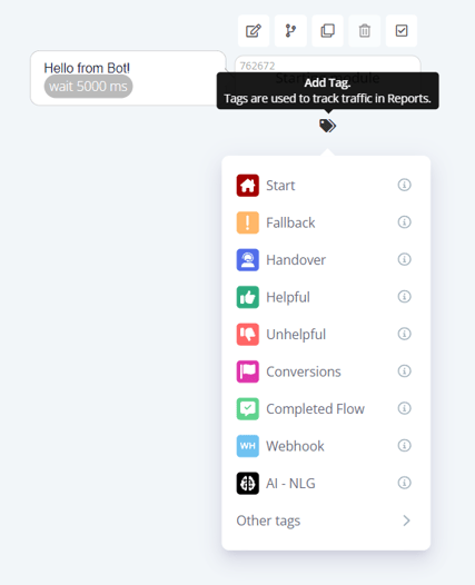 List of Tags available to choose after selecting the "Add Tag" button below a Module