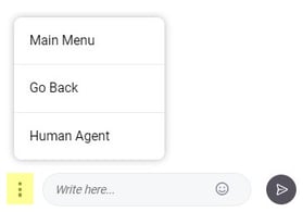 Three vertical dots menu shown to the left of the chatbot widget's text entry field used to access the persistent menu