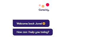 Example of personalized bot message greeting a customer by name