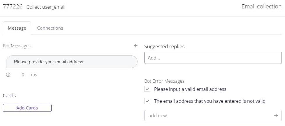Message tab of an Email Module