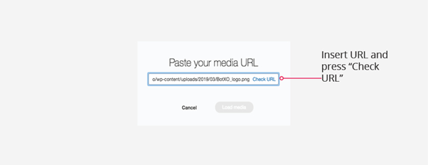 Text entry field where URL for media can be entered to insert into a Bot Message